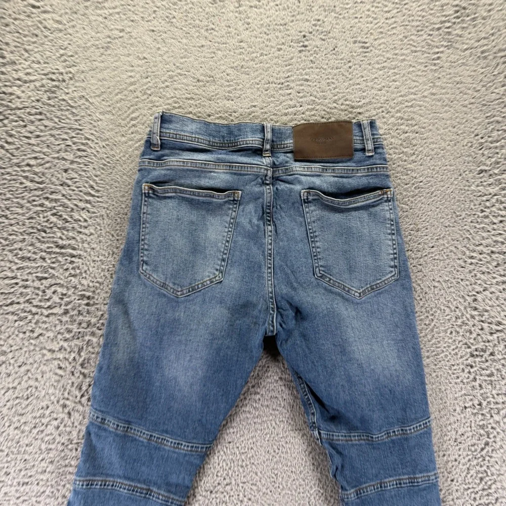 Zara Jeans Mens 31x28 Blue Cotton Denim Skinny Leg Faded Biker Workwear Stretch